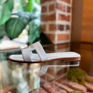 HERMES White Oran Sandals SZ36.5(6.5US)